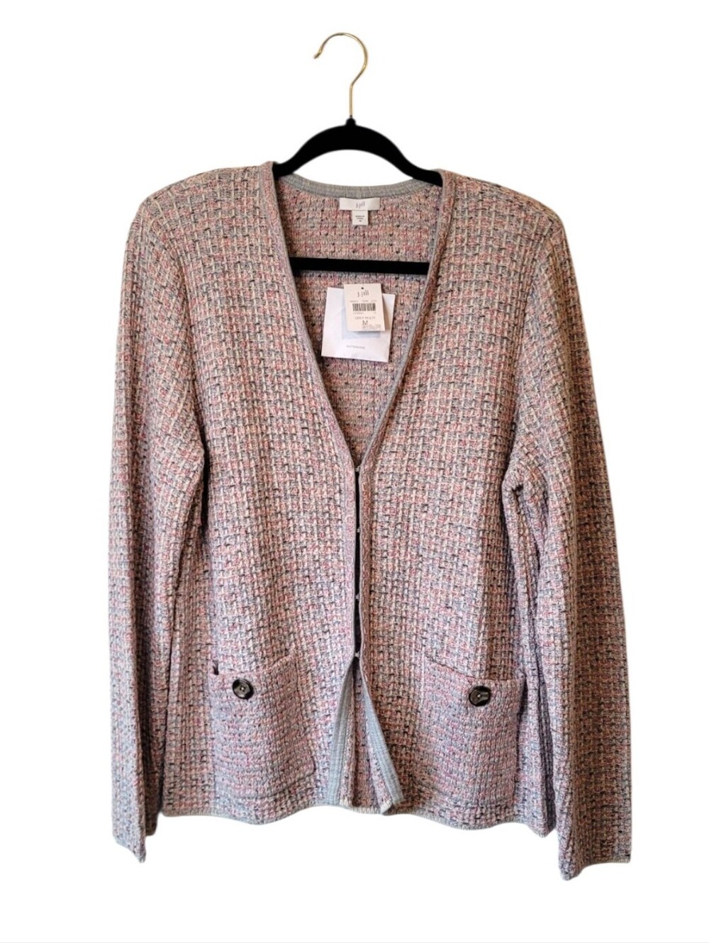 J. Jill Light Pink Tweed Textured Open-Front Cardigan Jacket Size M NWT